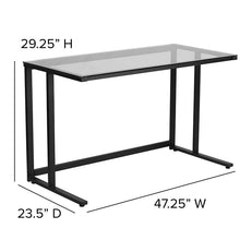 Load image into Gallery viewer, Glass Desk with Black Pedestal Metal Frame
