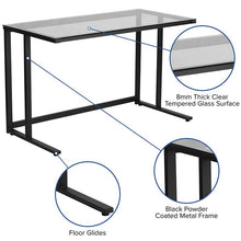 Load image into Gallery viewer, Glass Desk with Black Pedestal Metal Frame
