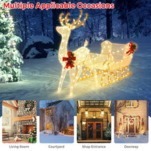 Load image into Gallery viewer, 6 Feet Christmas Lighted Reindeer and Santa&#39;s Sleigh Decoration with 4 Stakes
