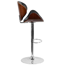 Load image into Gallery viewer, Walnut Bentwood Adjustable Height Barstool with Curved Back and Black Vinyl Seat
