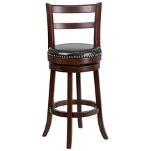 Load image into Gallery viewer, 30'' High Cappuccino Wood Barstool with Single Slat and Black Swivel Seat
