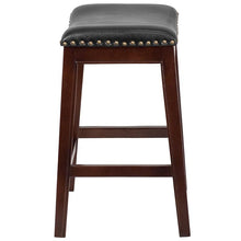 Load image into Gallery viewer, 26'' High Backless Cappuccino Wood Counter Height Stool with Black Saddle Seat
