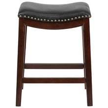 Load image into Gallery viewer, 26'' High Backless Cappuccino Wood Counter Height Stool with Black Saddle Seat
