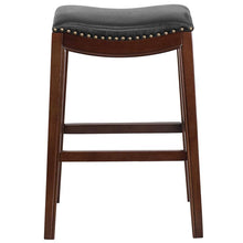 Load image into Gallery viewer, 30'' High Backless Cappuccino Wood Barstool with Black LeatherSoft Saddle Seat
