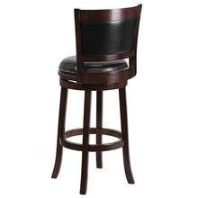 Load image into Gallery viewer, 29'' High Cappuccino Wood Barstool with Panel Back and Black Swivel Seat
