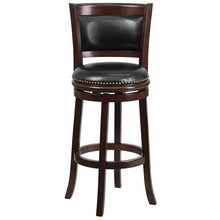Load image into Gallery viewer, 29'' High Cappuccino Wood Barstool with Panel Back and Black Swivel Seat
