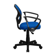 Load image into Gallery viewer, Low Back Blue Mesh Swivel Task Office Chair with Curved Square Back and Arms
