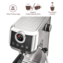 Load image into Gallery viewer, Wirsh 20 Bar Espresso Machine with Plastic Free Portafilter and Steamer, Pressure Gauge, Touch Screen, Full Stainless Steel (Home Barista Plus)
