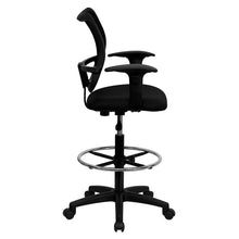 Load image into Gallery viewer, Mid-Back Black Mesh Drafting Chair with Adjustable Arms
