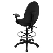 Load image into Gallery viewer, Mid-Back Black Fabric Multifunction Drafting Chair with Lumbar Support and Arms
