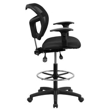 Load image into Gallery viewer, Mid-Back Black Mesh Drafting Chair Height Adjustment and Adjustable Arms
