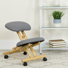 Load image into Gallery viewer, Mobile Wooden Ergonomic Kneeling Office Chair in Gray Fabric
