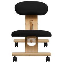 Load image into Gallery viewer, Mobile Wooden Ergonomic Kneeling Office Chair in Black Fabric
