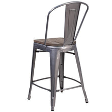 Load image into Gallery viewer, 24" High Clear Coated Counter Height Stool with Back and Wood Seat
