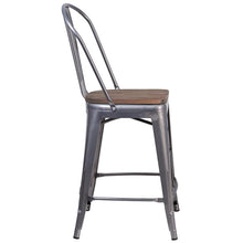 Load image into Gallery viewer, 24" High Clear Coated Counter Height Stool with Back and Wood Seat
