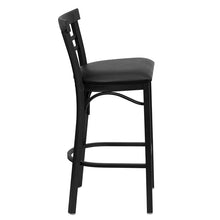 Load image into Gallery viewer, Black Two-Slat Ladder Back Metal Restaurant Barstool - Black Vinyl Seat
