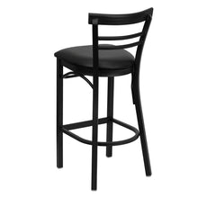 Load image into Gallery viewer, Black Two-Slat Ladder Back Metal Restaurant Barstool - Black Vinyl Seat
