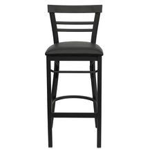 Load image into Gallery viewer, Black Two-Slat Ladder Back Metal Restaurant Barstool - Black Vinyl Seat
