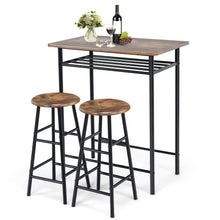 Load image into Gallery viewer, 3 Pieces Bar Table Set with 2 Stools Teak-Rustic Brown
