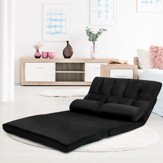 Foldable Floor 6-Position Adjustable Lounge Couch-Black