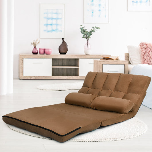 Foldable Floor 6-Position Adjustable Lounge Couch-Brown