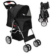Load image into Gallery viewer, Foldable 4-Wheel Pet Stroller with Storage Basket-Black
