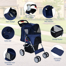 Load image into Gallery viewer, Foldable 4-Wheel Pet Stroller with Storage Basket-Navy
