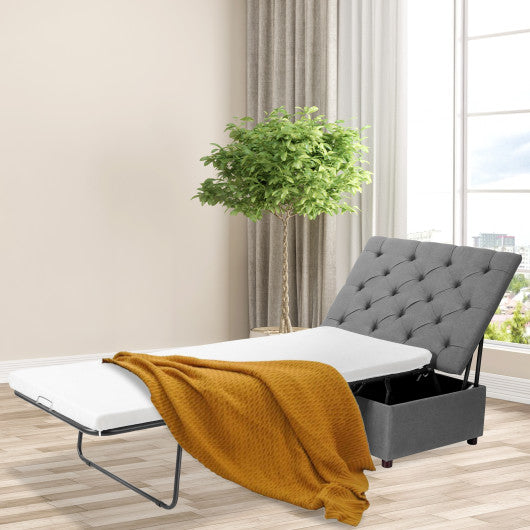 Folding Ottoman Sleeper Bed with Mattress for Guest Bed and Office Nap-Gray
