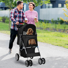 Load image into Gallery viewer, Foldable 4-Wheel Pet Stroller with Storage Basket-Black
