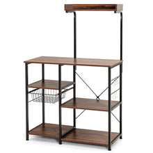 Load image into Gallery viewer, 4-tier Kitchen Baker's Rack with Basket and 5 Hooks-Dark Brown
