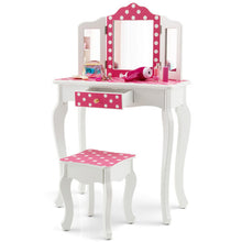 Load image into Gallery viewer, Kids Vanity Table and Stool Set with Cute Polka Dot Print-Pink
