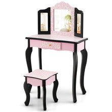 Load image into Gallery viewer, Kid Vanity Set with Tri-Folding Mirror and Leopard Print-Pink
