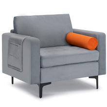Load image into Gallery viewer, Modern Accent Chair with Bolster and Side Storage Pocket-Gray
