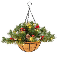 Load image into Gallery viewer, Pre-Lit Artificial Christmas Hanging Basket with Pine Cones
