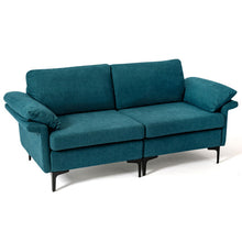 Load image into Gallery viewer, Modern Fabric Loveseat Sofa for with Metal Legs and Armrest Pillows-Peacock Blue
