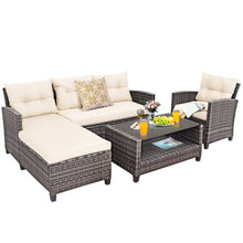 Load image into Gallery viewer, 4 Pieces Patio Rattan Furniture Set with Cushion and Table Shelf-Off White
