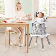 Load image into Gallery viewer, 6-in-1 Convertible Baby High Chair with Adjustable Removable Tray-Gray &amp; White
