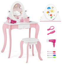 Load image into Gallery viewer, Pretend Kids Vanity Set Makeup Dressing Table with 360° Rotatable Mirror
