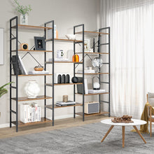 Load image into Gallery viewer, Large Triple Wide Floor Standing Bookcase Display Shelf with Metal Frame-Rustic Brown
