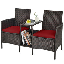 Load image into Gallery viewer, Patio Rattan Wicker Conversation Set Sofa Cushioned Loveseat Glass Table-Red

