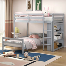 Load image into Gallery viewer, Twin Over Twin Loft Bunk Bed with Bookcase-Gray
