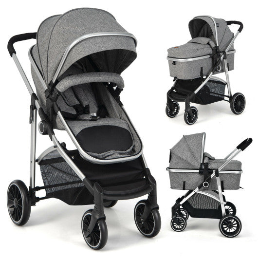 2 in 1 Convertible Baby Stroller with Reversible Seat-Gray