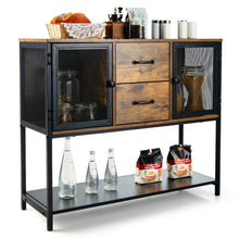 Load image into Gallery viewer, Industrial Buffet Sideboard Kitchen Cupboard with Metal Mesh Doors and 2 Drawers-Rustic Brown
