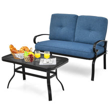 Load image into Gallery viewer, 2 Pieces Patio Loveseat Bench Table Furniture Set with Cushioned Chair-Blue
