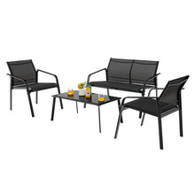 Load image into Gallery viewer, 4 Pieces Patio Furniture Set with Armrest Loveseat Sofas and Glass Table Deck-Black
