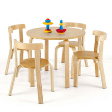 Load image into Gallery viewer, 5-Piece Kids Wooden Curved Back Activity Table and Chair Set with Toy Bricks-Natural
