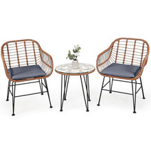 Load image into Gallery viewer, 3 Pieces Patio Rattan Bistro Set with Cushion-Gray
