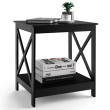 Load image into Gallery viewer, 2-Tier Side Table with X-shape Design and 4 Solid Legs-Black
