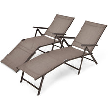 Load image into Gallery viewer, 2 Pieces Foldable Chaise Lounge Chair with 2-Position Footrest-Brown
