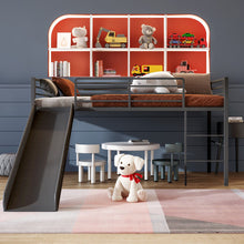 Load image into Gallery viewer, Twin Metal Loft Bed with Slide with Safety Guardrails and Built-in Ladder-Black
